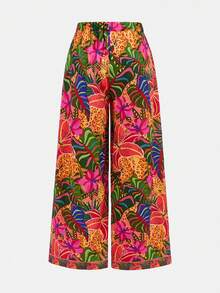 SHEIN Girlism Tween Girl Casual Minimalist Comfortable Mid-Waist Retro Pattern Long Pants Tween Girl - Multicolor - View 2