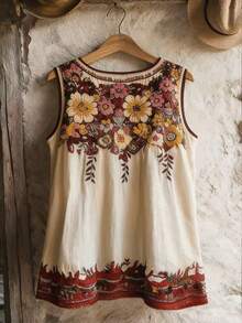 EMERY ROSE Linen Cotton Printed Casual Sleeveless Shirt, Versatile Blouse - Multicolor - View 2