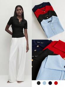 BizChic 女士针织优雅翻领半开襟短袖毛衣，百搭实用，适合办公室、正式场合、优雅都市通勤、休闲、浪漫90年代复古风，也适合派对、毕业典礼、婚礼宾客、伴娘、主人、外出、社交活动、音乐会、演出、早餐/下午茶聚会、机场穿搭等场合。 - 黑色 - 查看 9