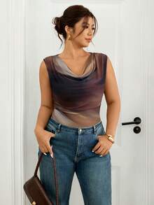 Lounesse 大码女式扎染连体衣，休闲无袖连身裤 - 彩色 - 查看 4