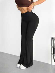 valorelle valorelle Pantalones acampanados de unicolor, versátiles y casuales para uso diario de mujeres - Negro - Ver 6