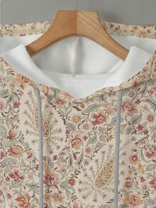 EMERY ROSE 女士户外休闲复古套装，秋冬新品，花卉印花设计，街头摄影，返校季，教师节，杏色，大码卫衣 - 黑色 - 查看 3