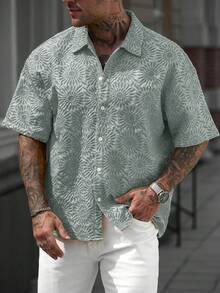 Genlund 男士梭织提花短袖单排扣休闲衬衫 - 薄荷綠 - 查看 6