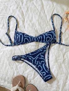 Swim Mod 2件套女士随机印花吊带性感比基尼套装，夏季 - 彩色 - 查看 3