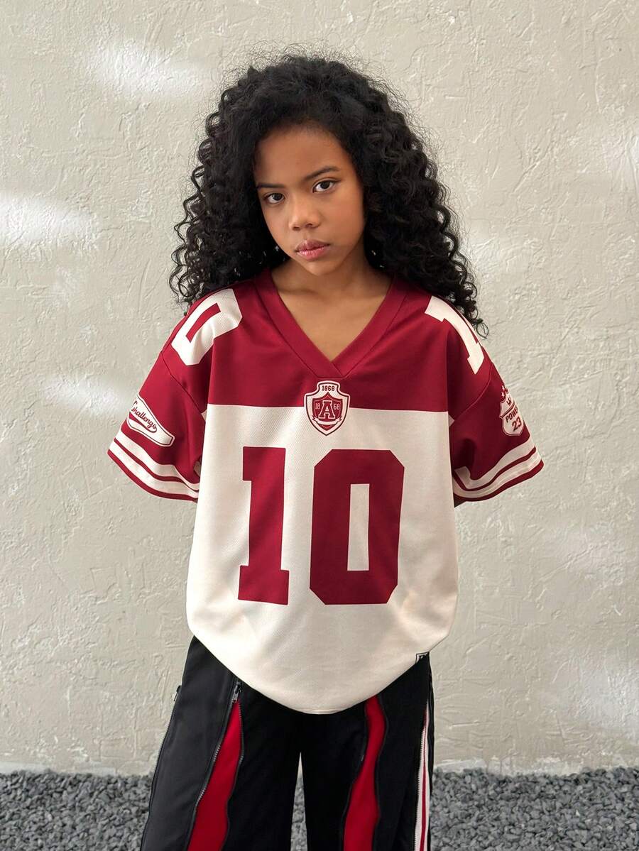 Coolane Kids 少女夏季街头风运动休闲印花透气网眼宽松针织T恤 - 彩色 - 查看 1