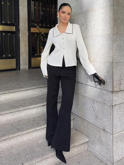 Marta Soriano 女式休闲长袖单排扣有领开衫，秋季