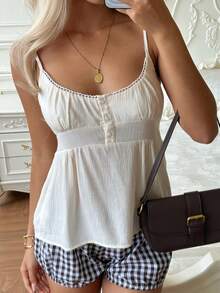 CovetEZ Women's Casual Solid Color Camisole For Summer Women Vacation Outfit Sets Womens Summer Outfits Womens Summer Co Ord Womens Tops For Summer Women Outfits Sets - Apricot - View 4