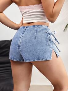 Rivivi 女士侧系带休闲牛仔短裙 - 藍色 - 查看 2