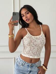 Slaydiva Áo hai dây ren gợi cảm, dễ thương và đa năng, dáng ôm, màu trắng, thích hợp cho mùa hè. - trắng - Xem 3