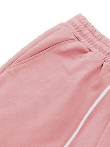 Manfinity Homme Quần short nam dáng rộng, họa tiết người ngoài hành tinh và chữ cái, cạp chun, có dây rút. - Hồng - Xem 5