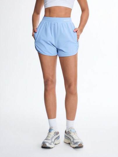 Eassivo Women's Solid Color High Waist Zipper Pocket Casual Sports Shorts