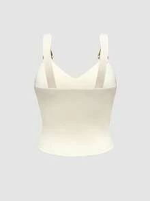 INAWLY 大码女式夏季度假休闲金属装饰吊带V领修身背心，适合派对、约会、邮轮、度假、海滩、音乐节等场合，波西米亚风格 - 杏色 - 查看 4