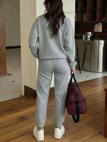 Two-Piece Set, Sweatshirt With Collar And Pans - Grey - View 2