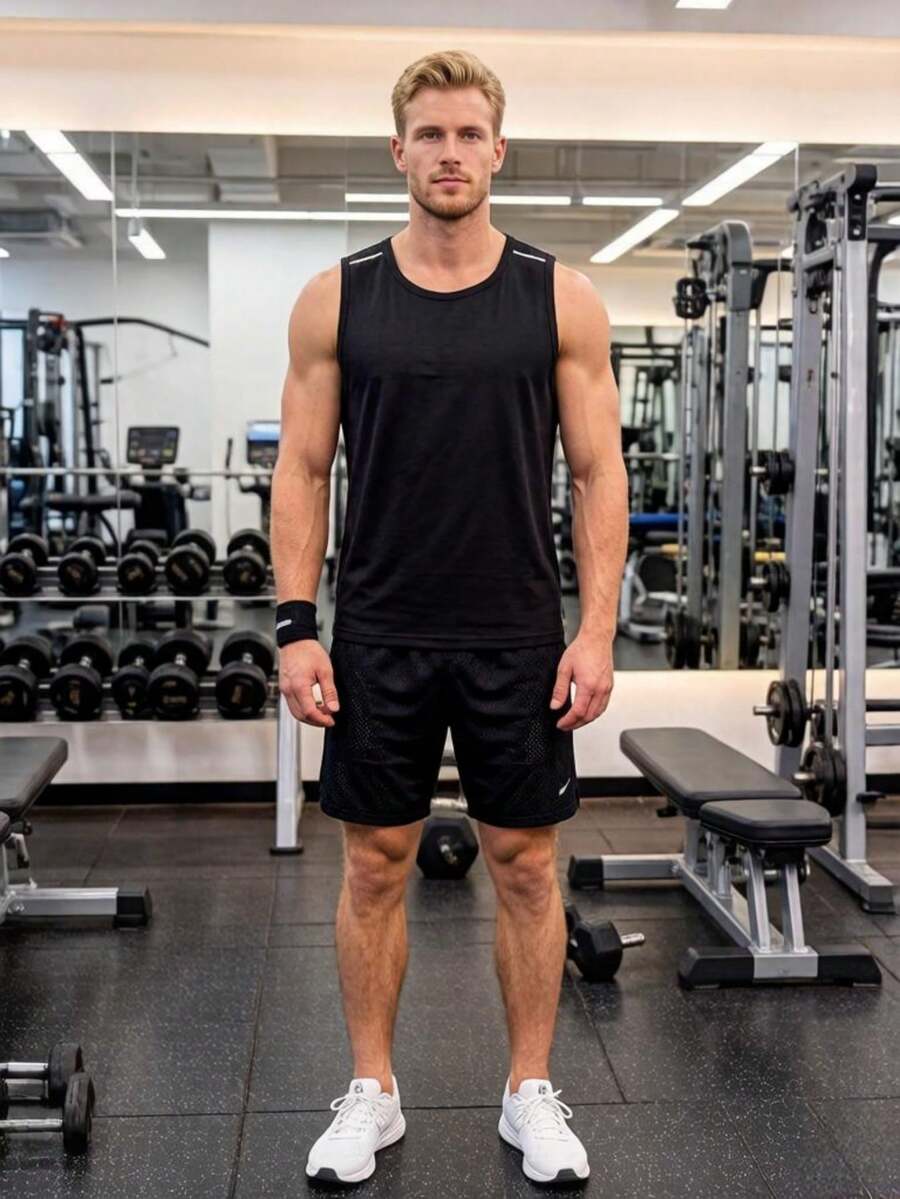 Manfinity Dauomo Men's Black Summer Gym Tank Top,Baggy Casual Solid Workout Tanks Muscle Tank Top,Male Running & Gym - Black - View 1