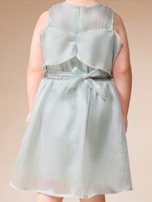 SUMWON Girls Sleeveless Chiffon A-Line Dress With Bow Detail And Waist Tie Perfect For Special Occasions Wedding Parties Birthday Celebrations Holiday Events - Green - View 6