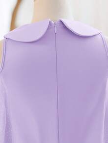 SHEIN Vestido casual de unicolor con cuello Peter Pan y patchwork de malla para niña joven, vestido de fiesta y cóctel para niñas jóvenes, vestidos elegantes, color lavanda para niñas - Púrpura malva - Ver 13