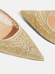 CUCCOO TILAWA Sepatu hak tebal berhiaskan rhinestones yang modis untuk pesta wanita. - Emas - View 5