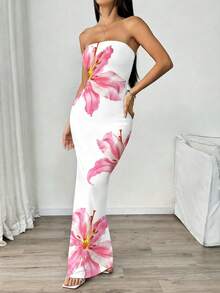 INAWLY Vestido tubo ajustado con estampado floral elegante, verano - Multicolor - Ver 5