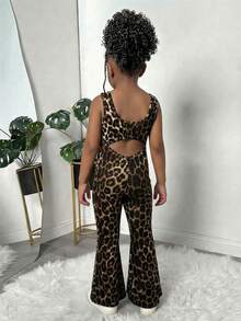 SHEIN 女童黑色针织露背吊带背心和裤子套装，可爱休闲日常百搭时尚装扮 - 棕色 - 查看 7