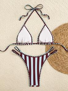 Swim Vcay Springbreak 女士条纹印花挂脖比基尼套装 - 彩色 - 查看 2