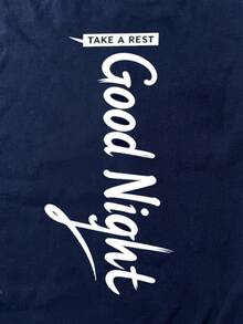 Velminro 男士休闲字母印花圆领短袖家居服上衣，夏季 - 藍色 - 查看 4