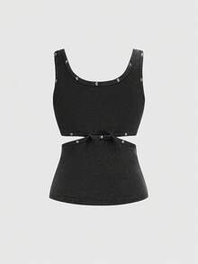 ROMWE Avant Avant Street Hollow Eyelet Ribbed Women Tank Top - Dark Grey - View 2