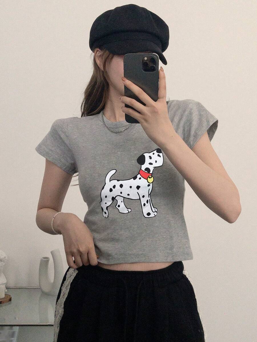 DAZY Women's Fitted Short Graphic T-Shirt - Grey - View 1