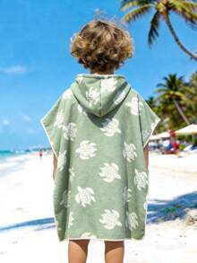 男童无袖鲨鱼印花针织罩衫，可爱蓝色卡通设计，休闲百搭，适合游泳、海滩、泳池、暑假和假日穿着。 - 橄欖綠 - 查看 2