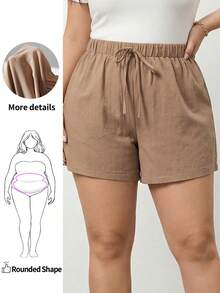 Enliva Women's Plus Size Khaki Texture Shorts For Spring/Summer, For Apple And Rounded Body Shape - Khaki - View 1
