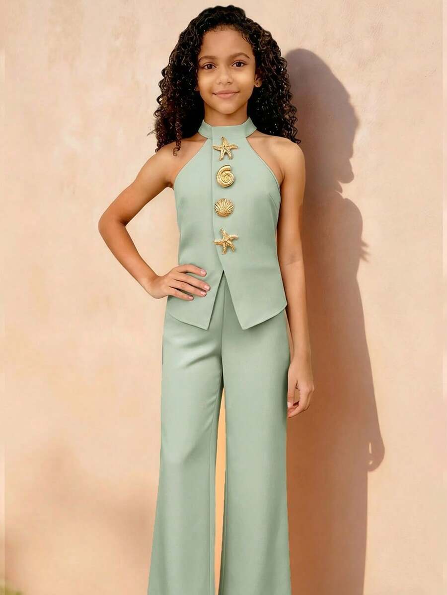 Travachic KIDS Tween Girls' Casual Elegant Solid Color Tank Top Set - Mint Green - View 1