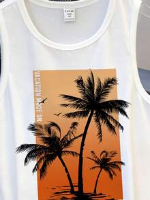 男童简约针织无袖背心，经典棕榈树印花，适合夏季、度假、海滩穿着 - 彩色 - 查看 4