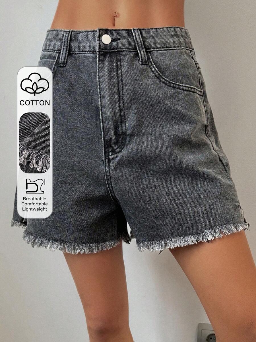 DAZY Quần short denim xám bạc màu dành cho nữ, kiểu dáng Y2K, thích hợp cho mùa hè. - Xám - Xem 1