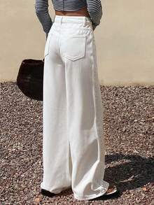 Livesso Quần jeans nữ mùa hè màu trơn, chất liệu cotton, họa tiết đinh tán, kiểu dáng thường ngày, màu trắng. - trắng - Xem 2
