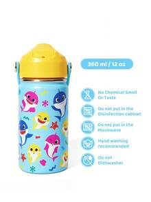 BABY SHARK X SHEIN Cartoon Pattern 360ml Insulated Cup With Straw And Spill-Proof Lid, Suitable For Travel, Tourism, And School - Multicolor - View 5