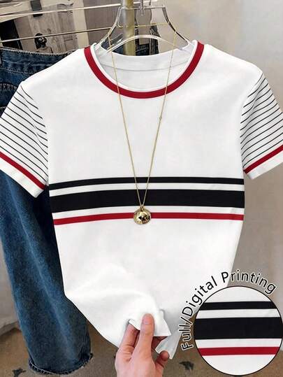 Resyla Women's Round Neck Color Block Casual Versatile Daily Wear Short Sleeve T-Shirt