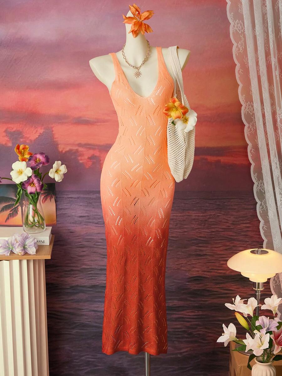 Femesol Vestido de tirantes básico y minimalista con efecto degradado para verano, vacaciones, playa y fiestas