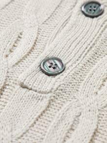 Manfinity CityGents 男士纯色短袖落肩半开襟休闲针织上衣 - 杏色 - 查看 4