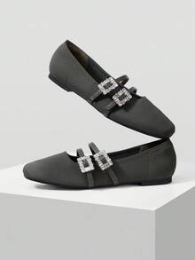 MOTF PREMIUM Zapatos planos de piel sintética (PU) con decoración de rhinestones - Verde Oscuro - Ver 1