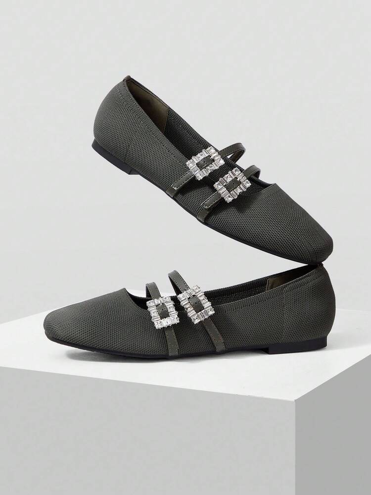 PU LEATHER RHINESTONE DECOR FLAT SHOES SPRING SHOES