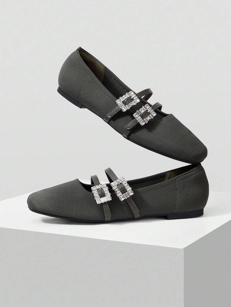 MOTF PREMIUM Zapatos planos de piel sintética (PU) con decoración de rhinestones - Verde Oscuro - Ver 1