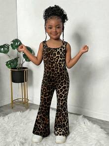 SHEIN 女童黑色针织露背吊带背心和裤子套装，可爱休闲日常百搭时尚装扮 - 棕色 - 查看 2