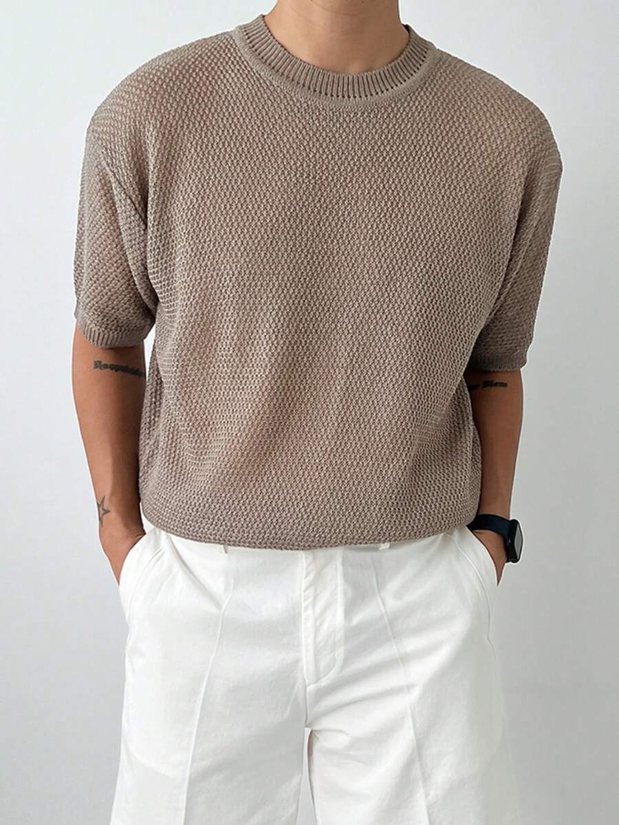 DAZY 男士灰色短袖圆领针织衫，夏季 - 灰色 - 查看 1