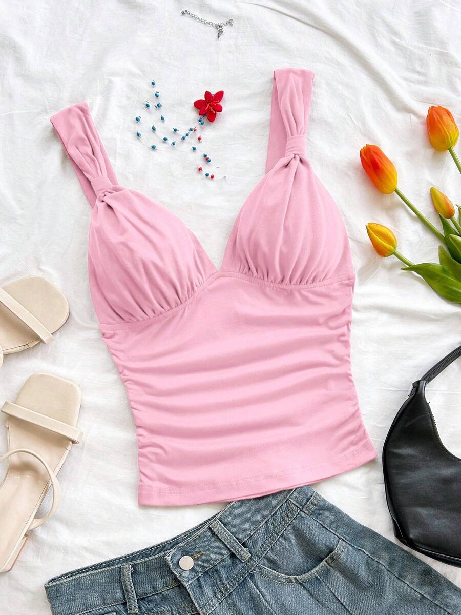 Soleia Áo hai dây màu đỏ trơn, kiểu dáng giản dị, lãng mạn, thích hợp cho kỳ nghỉ Giáng sinh, Ngày lễ tình nhân và Năm mới. - Hồng - Xem 1