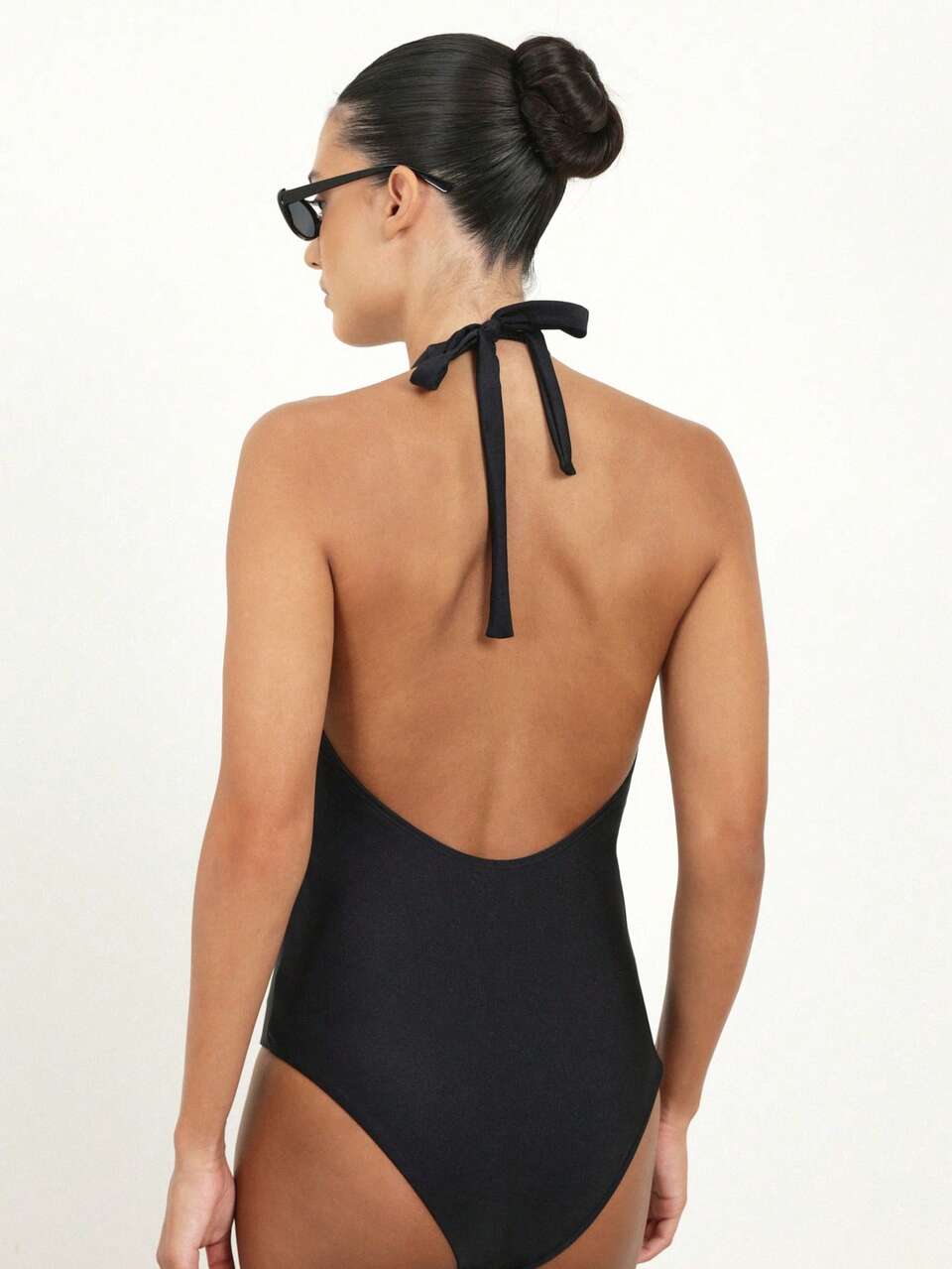 KSTM Women's Deep Plunge Halter One Piece Swimsuit With Bow Detail Tie Waist Summer Beach Vacation Pool Backless Monokini Bathing Suit