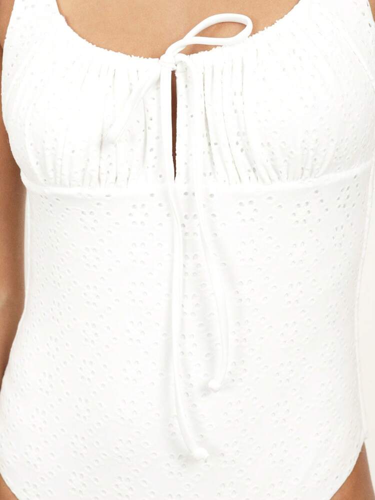 KSTM Women's Ruched Front Bust Tie Detail One Piece Swimsuit With Deep V Back And Regular Tank Straps For Summer Beach Pool Vacation