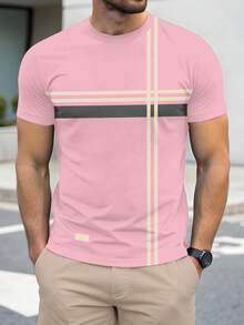 Manfinity RelaxMax Men's Striped Crew Neck Short Sleeve Casual Versatile T-Shirt - Baby Pink - View 1