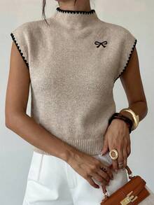 Firerie 女士优雅高领无袖针织背心 - 蝴蝶结和贝壳刺绣，宽松休闲百搭上衣，适合春夏约会、婚礼、派对、海滩度假和节日活动 - 白色 - 查看 5