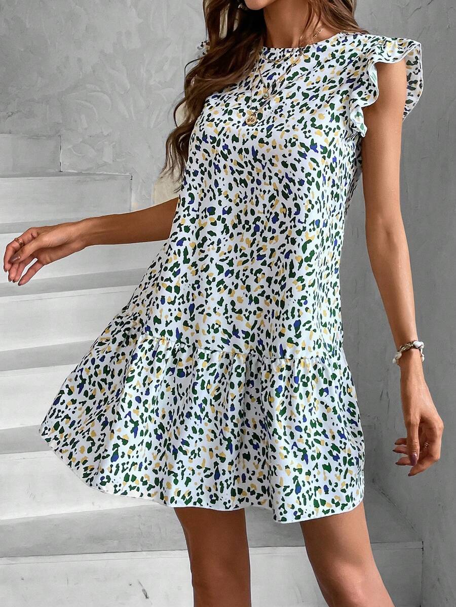 Breezaya All-Over Print Ruffle Hem Casual Everyday Dress - Multicolor - View 1