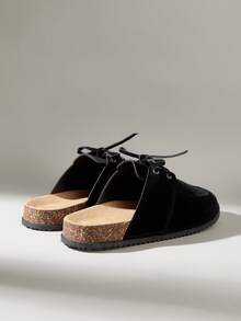 Solecia Sapatos femininos casuais de sola grossa, sem fecho, para uso em casa ou ao ar livre. - Preto - Ver 4