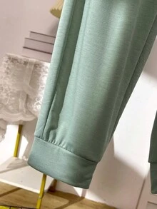 Vacaura 2pcs/Set Casual Teenage Boys' Letter Graphic & Logo Design T-Shirt Set, Fashionable Minimalist Texture Suitable For Daily Commute - Mint Green - View 8